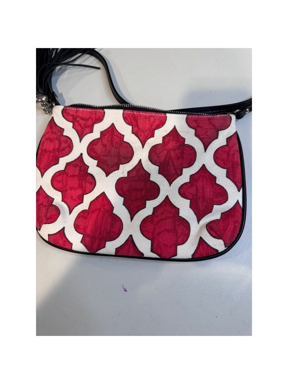Brighton Red White Fabric Crossbody Bag - Picture 3 of 6